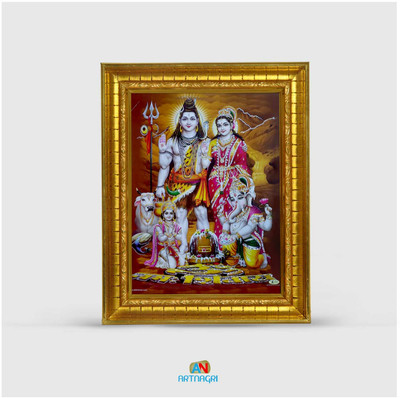 ART NAGRI SHIV PARIVER / SHIV JI / SHIV SHANKAR WOOD PHOTOFRAME WITH RESINCOATED FOR POJA Religious Frame
