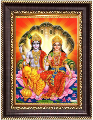 HitechMart Ma Lakshmi and Sri Narayan Digital Print Photo 12.7x14.7 inches Religious Frame