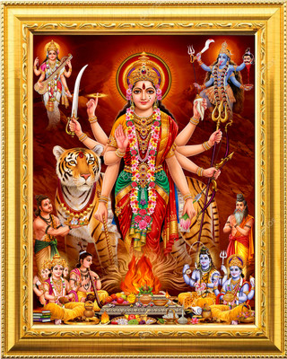 NDFRAME sherawali mata Durga Maa nav Durga photo Frame with Laminated9.5x11.5inches Religious Frame