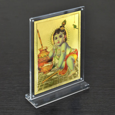 HAWAI Gold Plated Laddu Gopal Photo Magentic Tabletop Acrylic Frame(8x5.8 in) Religious Frame