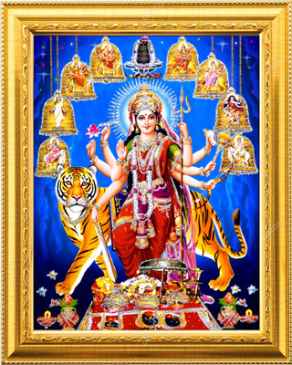 NDFRAME sherawali mata Durga Maa nav Durga photo Frame with Laminated9.5x11.5inches Religious Frame