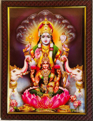 Raghawan Vishnu Mahalaxmi | Gaja Aishwarya Dhana Lakshmi Devi | Size (10x13 Inch) Religious Frame