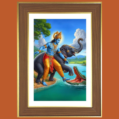 HitechMart Elephant saves the Lord Krishna Photo Frame 14x18 Inches Religious Frame