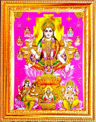 VCARTNOW laxmi ji with aasht laxmi and ganesh and saraswati ji | God goddess Religious Religious Frame