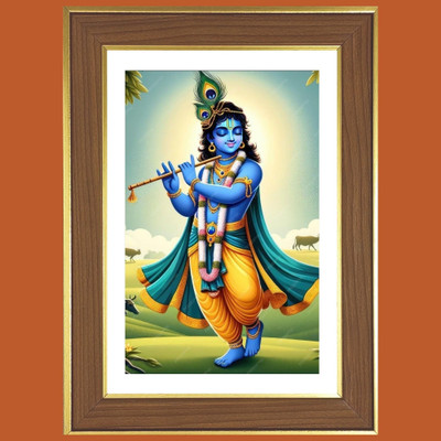 HitechMart Lord krishna with flute Photo Frame 14x18 Inches Religious Frame