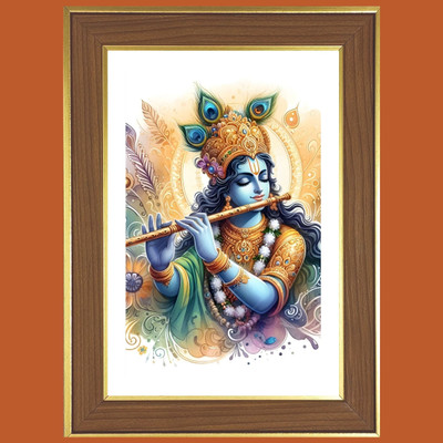 HitechMart Lord Sri Krishna With Flute Photo Frame 14x18 Inches Religious Frame