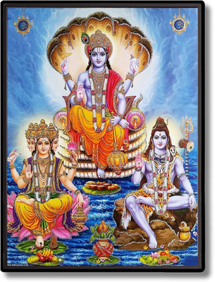 HitechMart Brahma Vishnu & Shiva Laminated Photo Religious Frame