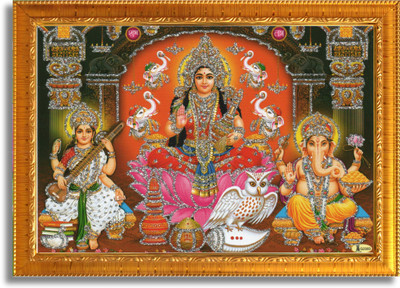 Craft Quest Laxmi Ganesh Saraswati photo frame for wall hanging (6 X 8 Inches) Religious Frame