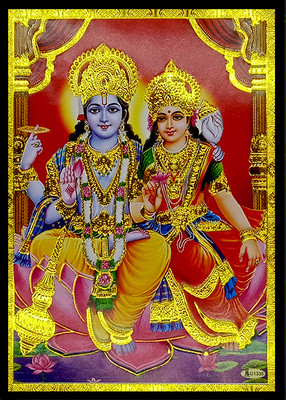 Deshkart LAKSHMI NARAYAN Laminated Photo (5x7 inch) on Wood Base With Back Support Mount Religious Frame