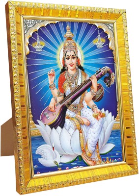 koshtak Saraswati Mata On Louts With Sitar & Hans Religious Frame