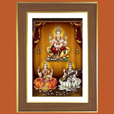 HitechMart Ganesha and Lakshmi and Saraswathi Photo Frame 14x18 Inches Religious Frame