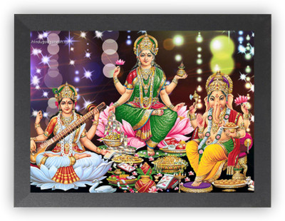 US COLLECTION Laxmi MATA /Ganesh ji Sarswati Mata Photo Frame Religious Frame Religious Frame