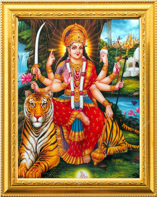NDFRAME sherawali mata Durga Maa nav Durga photo Frame with Laminated9.5x11.5inches Religious Frame
