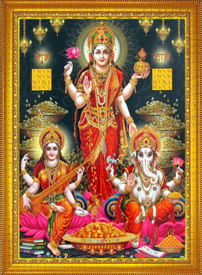 DropTopDecor Laxmi ganesh saraswati ji Religious Frame