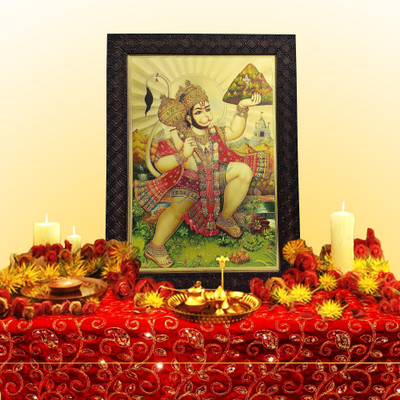 HAWAI Handicraft Bajrang Bali Hanuman Ji God Photo with Frame for Pooja Religious Frame