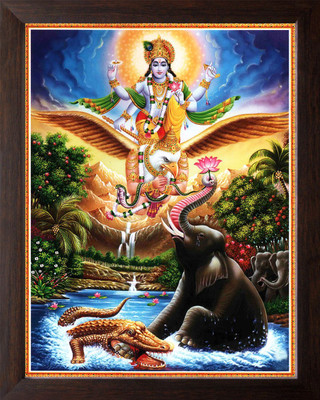 Artcoin Lord Vishnu Mount on Lord Garuda Painting Frame for Home & Temple, Religious Frame