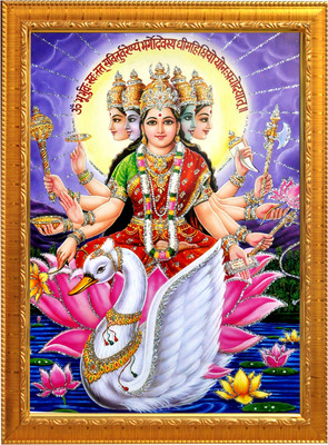 Sunfra Arts Gayatri mata ji photo frame with laminated sheet . size [ 5x7 inch] . Religious Frame