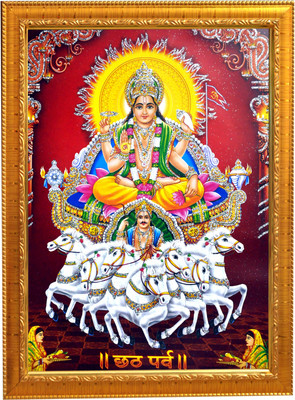 Sunframing Surya Dev photo frame with laminated sheet. size [ 5x7 inch] Religious Frame