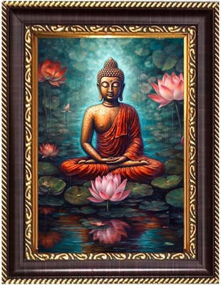 HitechMart Gaitam Buddha Digital Print Photo 12.7x14.7 inches Religious Frame