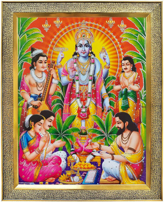 koshtak Sri Satyanarayan Swami Vishnu Avatar Giving Blessing Religious Frame