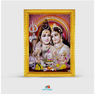 ART NAGRI SHIVA PARIVAR RELIGIOUS WITH GOLDEN WOODEN PHOTO FRAME FOR POJA/WORSHIP Religious Frame