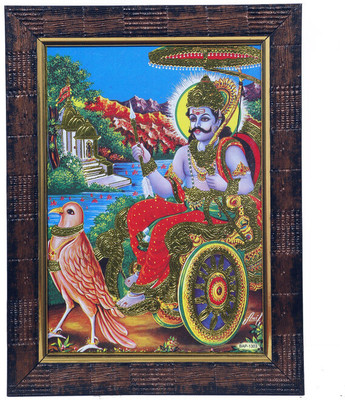 Dharmikk Shree Shani Dev Hindu God Wooden Photo Frame Rectangular, Wall Mount Religious Frame
