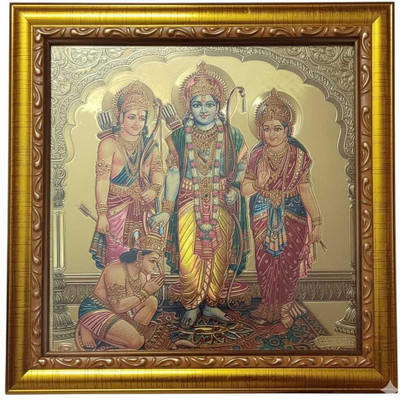 Shree Venkatesh Organics Gold Plated Ram Darbar Photo with Engineered Wood Wall Hanging Home Decor Religious Frame