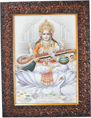 Dharmikk Devi Maa Saraswati ji Wooden Photo frame for Pooja Religious Frame