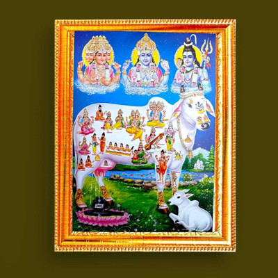 SUNINOW kamdhenu cow with all hindu gods Religious Frame