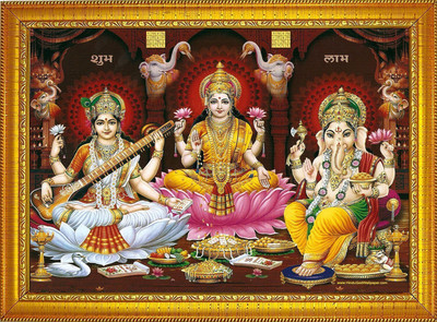 Stuthi Arts LAXMI JI GANESH JI SARASWATI JI PANA Religious Frame