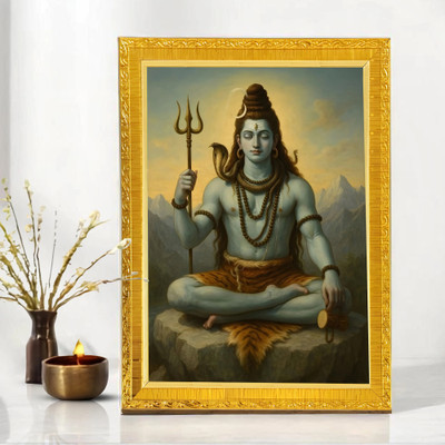 Painting Mantra Mahadev Shiv Photo Frame for Mandir, Pooja Room (10X13 Inch) Religious Frame