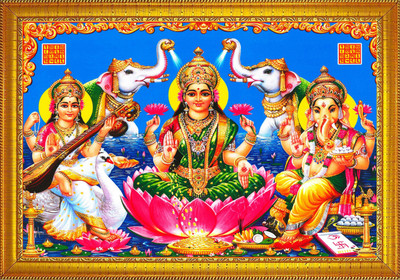 jog craft laxmi ji photo, laxmi ji panna, laxmi ganesh saraswati photo Religious Frame