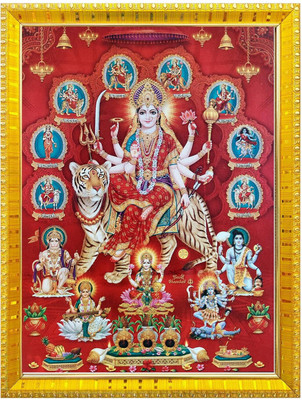 koshtak Durga Maa/Vaishno Devi/Nav Durga on Tiger Maa Kali, Saraswati & Laxmi Religious Frame