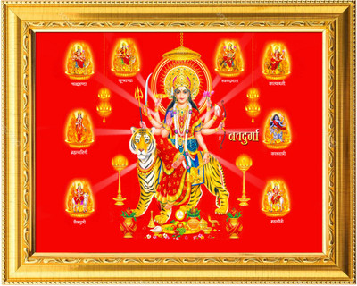 NDFRAME sherawali mata Durga Maa nav Durga photo Frame with Laminated9.5x11.5inches Religious Frame