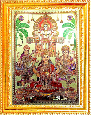 SUNINOW LAXMI GANESH SARASWATI WITH KRISHNA JI Religious Frame