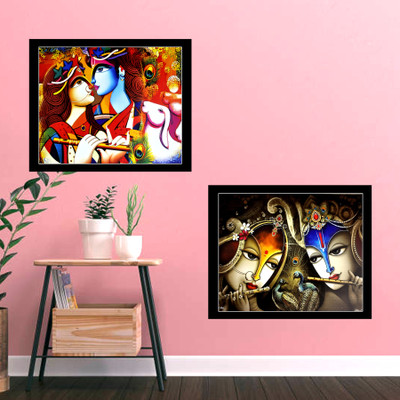 Sunframing Pack of 2 pcs Radha Krishna ji photo frame. Religious Frame