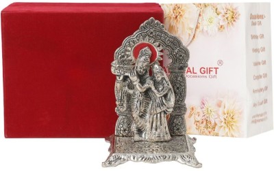 INTERNATIONAL GIFT Silver Radha Krishna God Idol Statue Oxidized Finish With Luxury Velvet Box Packing And Beautiful Carry Bag Showpiece For Home Décor Decorative Showpiece  -  8 cm(Aluminium, Silver)