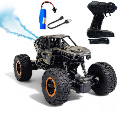 fizz Remote Control Metal Car for Kids with Mist Smoke Monster Truck rock crawler_FT8(Black)