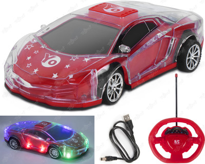 Toyco High Speed Racing RC Car with FLASHING LIGHTS Rechargeable Remote Control Car(Red)
