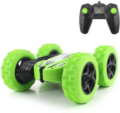 Amaflip RC Car Remote Control Double Sided Pioneer Stunt Car Plastic 4WD 360 Degree Rotating Tumbling Anti Skid Rubber Tyre Toy with Lights Gift(Green, Black)