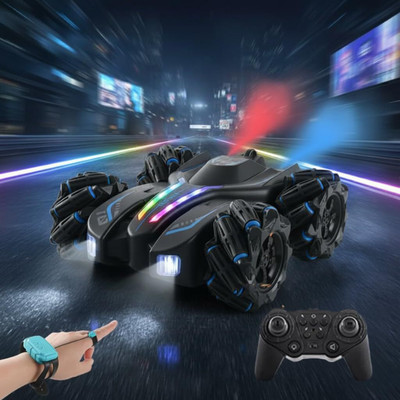 VikriDa RC 4x4 Gesture Control Drift Car 360° Stunt Car with RGB Lights & Spray Mist(Black, Blue)