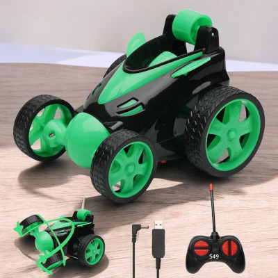 SNM97 Rechargeable 360° Rotating & Rolling Small Stunt Car for Kids_M442(Green)