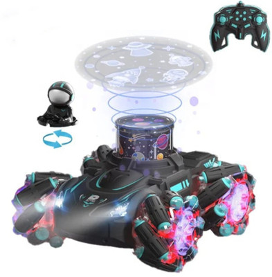 UNIVE MAGNATUS 4WD Stunt RC 360 Rotating HD Projection Light, Music Drift Race Car for Kids(Black)