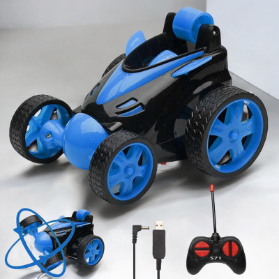 Just97 Rechargeable 360° Rotating & Rolling Small Stunt Car for Kids_M181(Blue)