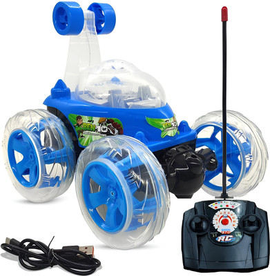 Cambly Remote Control Rechargeable 360 Degree Stunt Car |Colorful Lights and Music Car|(Blue)