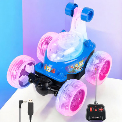 Just97 Rechargeable Remote Control 360 Degree Stunt Car Music & Lights for Kids_216(Blue)