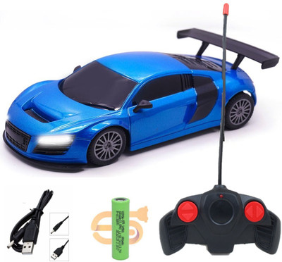 CADDLE & TOES Famous Car Remote Control 3D with LED Lights, Chargeable(Blue, Headlights and Tail Lights)