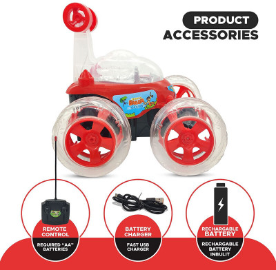 Tenmar BEN-10 Rechargeable- Remote Control 360 Degree Rotating Stunt CAR for Kids R9(Red)