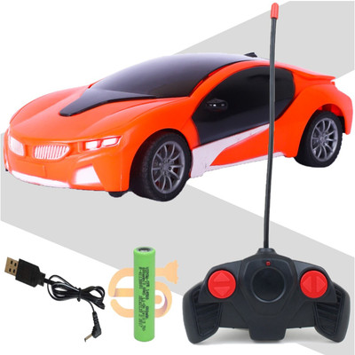 CADDLE & TOES Famous Car Remote Control 3D with LED Lights, Chargeable(Orange)