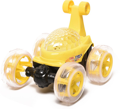 Braintastic Rechargeable Stunt Tipper 360 Degree Twisting Stunt Car with Lights Music Toys(Yellow)